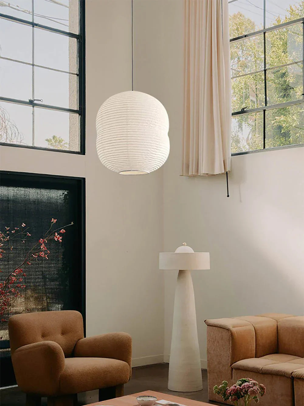 Akari Double Hemispherical Paper Steel Pendant Light – Steel detail 9