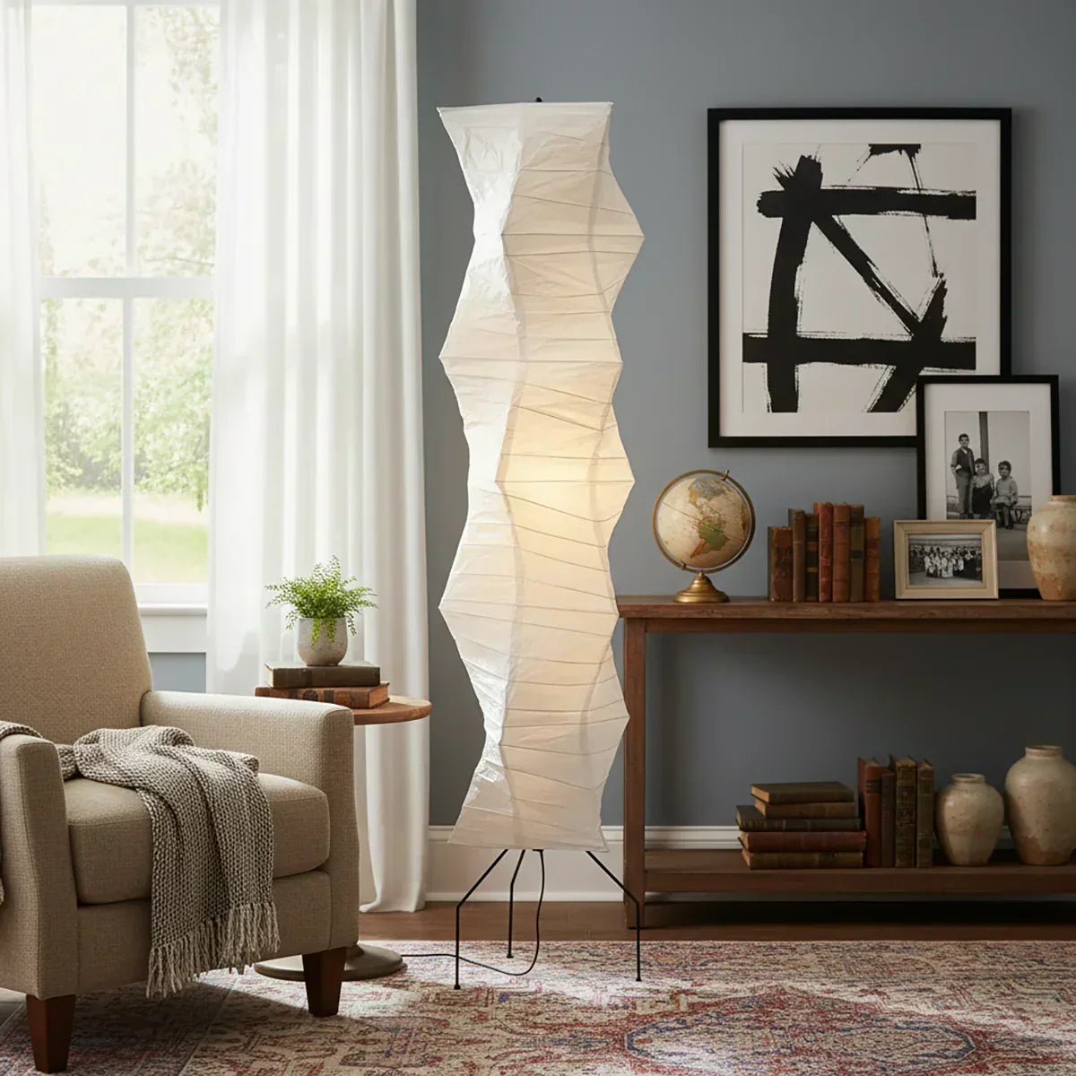 Akari Irregularly Twisted Paper UF4-33N Iron Floor Lamp – Iron detail 5