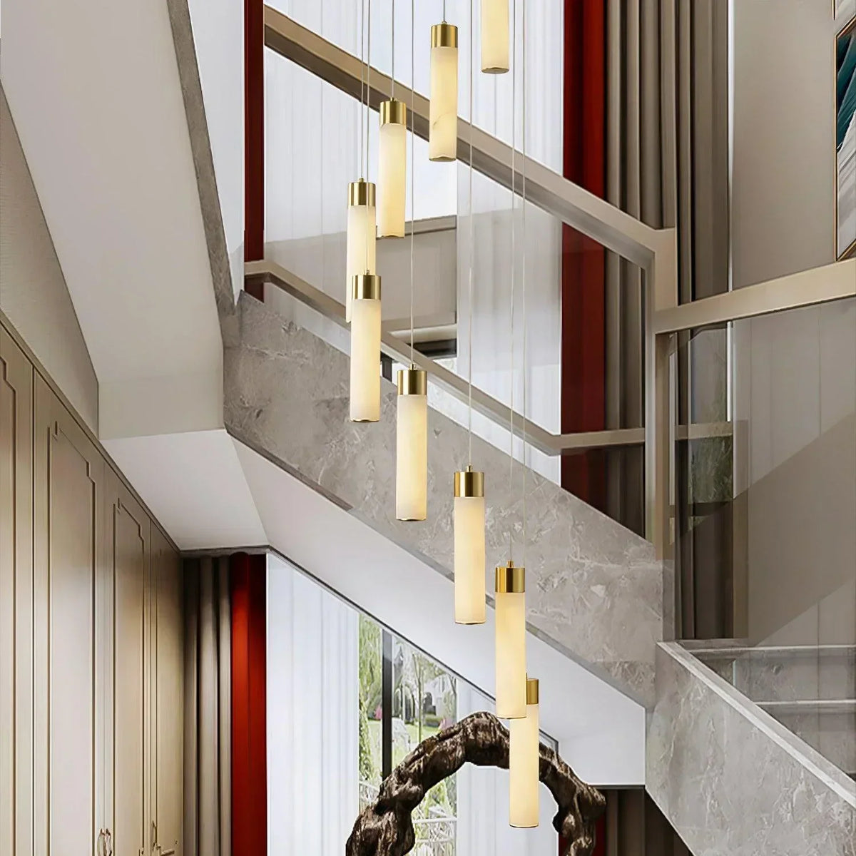Alabaster Celestial Brass Cascade Chandelier – Alabaster detail 3