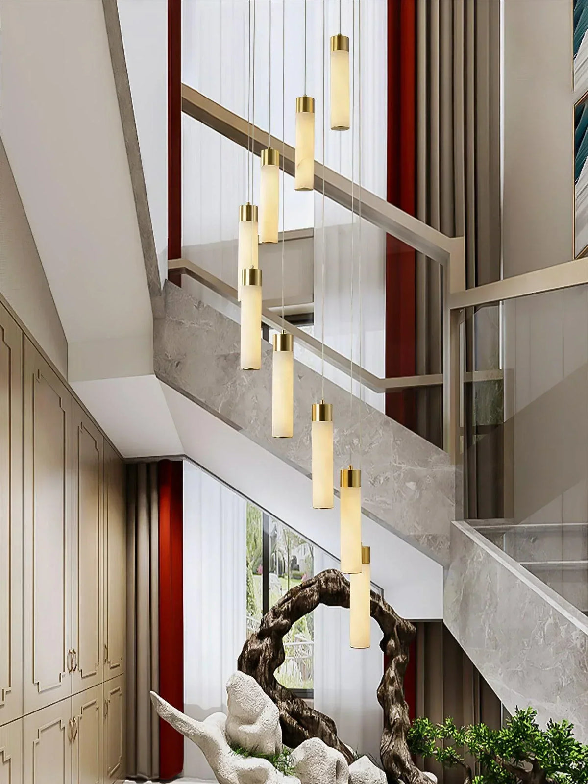 Alabaster Celestial Brass Cascade Chandelier – Alabaster detail 5
