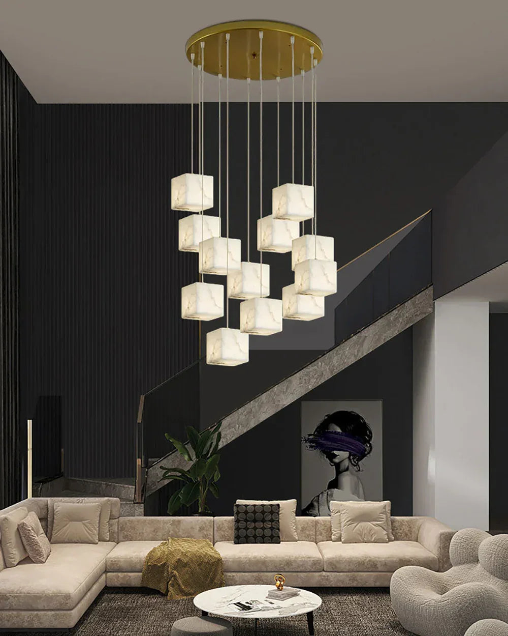 Alabaster Cube Box Chandelier – Alabaster detail 5