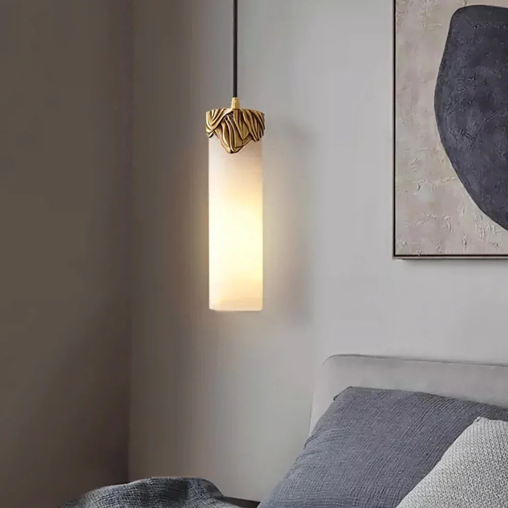 Alabaster Cylindrical Dansani Lyra Pendant Light – Alabaster detail 3