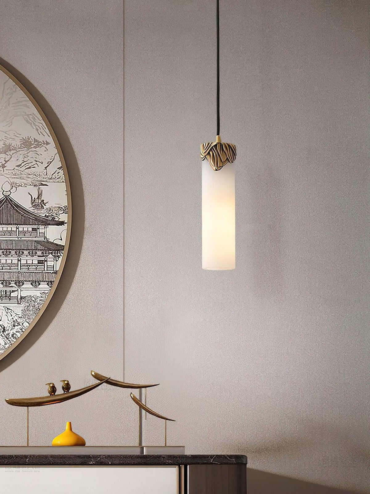 Alabaster Cylindrical Dansani Lyra Pendant Light – Alabaster detail 10