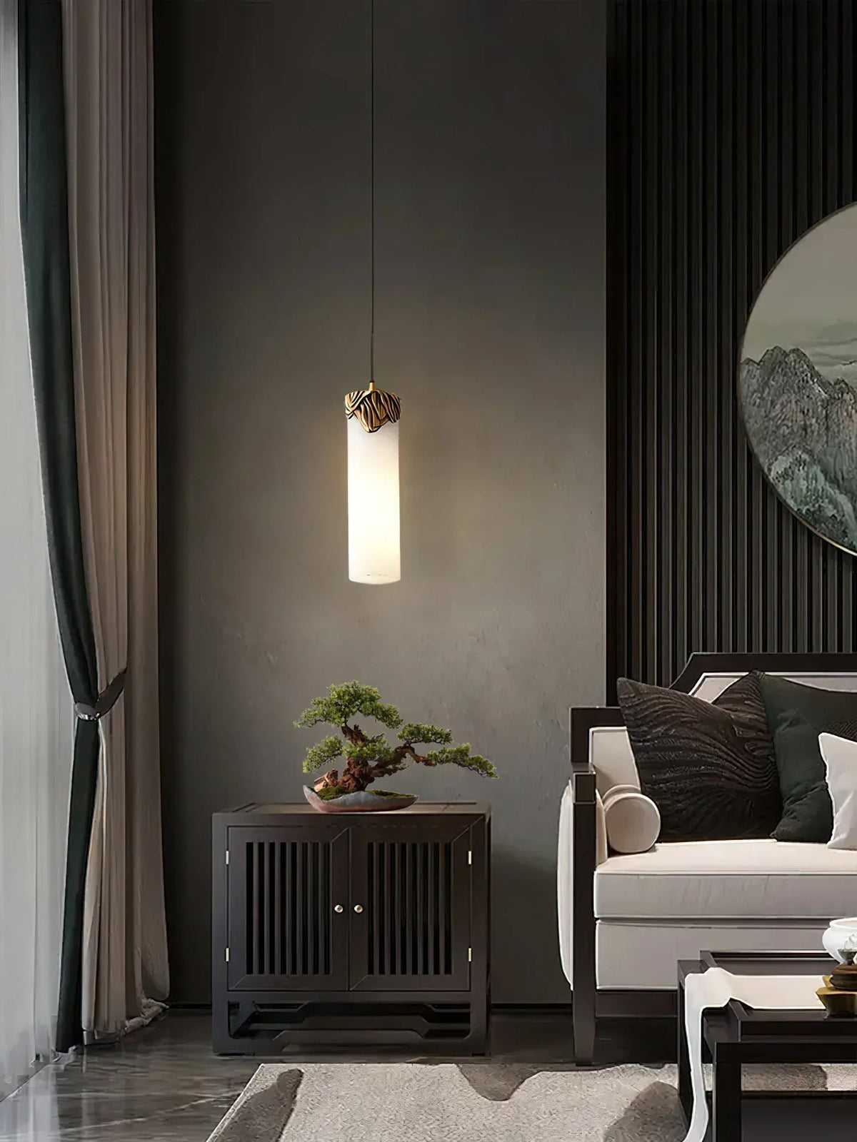 Alabaster Cylindrical Dansani Lyra Pendant Light – Alabaster detail 8