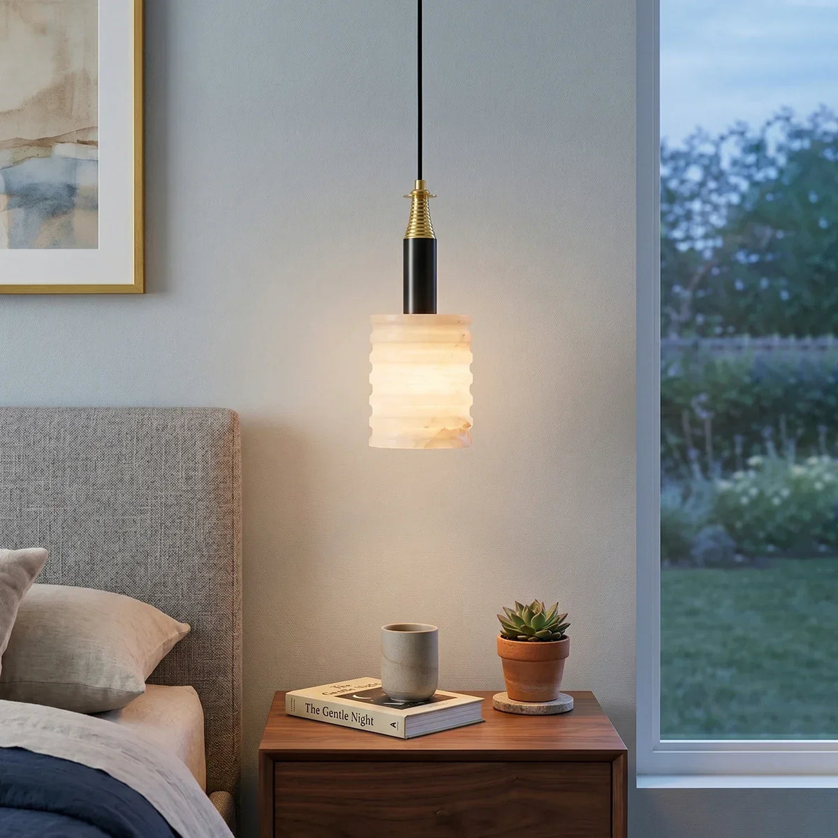 Alabaster Cylindrical Thread Pendant Light – Alabaster detail 2