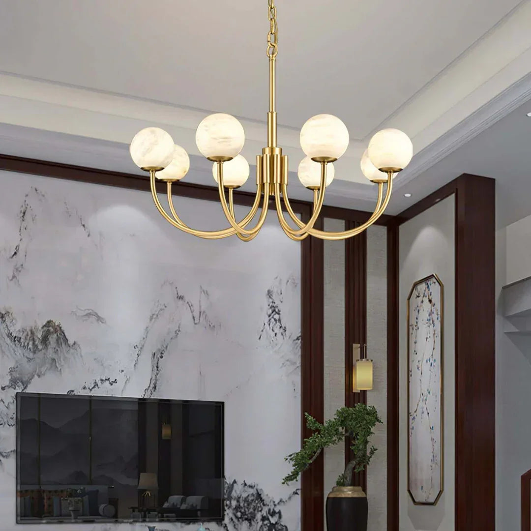 Alabaster Modern Brass Chandelier – Alabaster detail 7