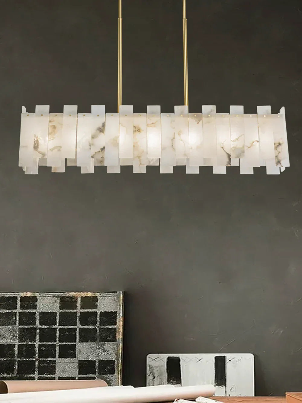 Alabaster Rectangular Linear Chandelier – Alabaster detail 6