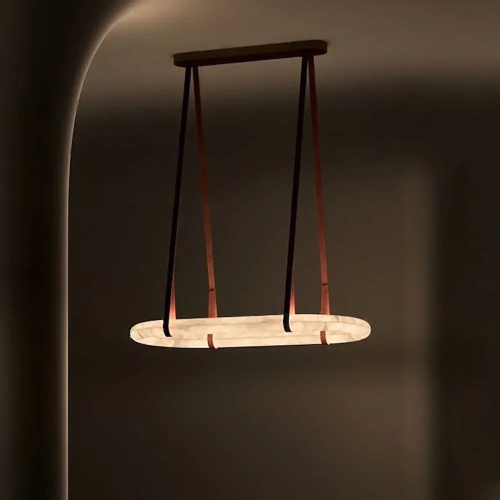 Alabaster Round Leather Chandelier – Alabaster detail 5