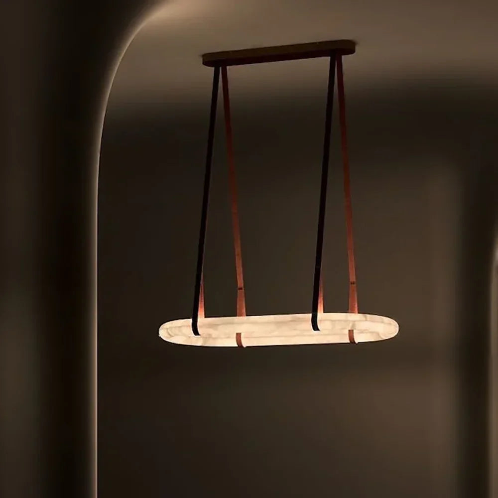 Alabaster Round Leather Chandelier – Alabaster detail 6