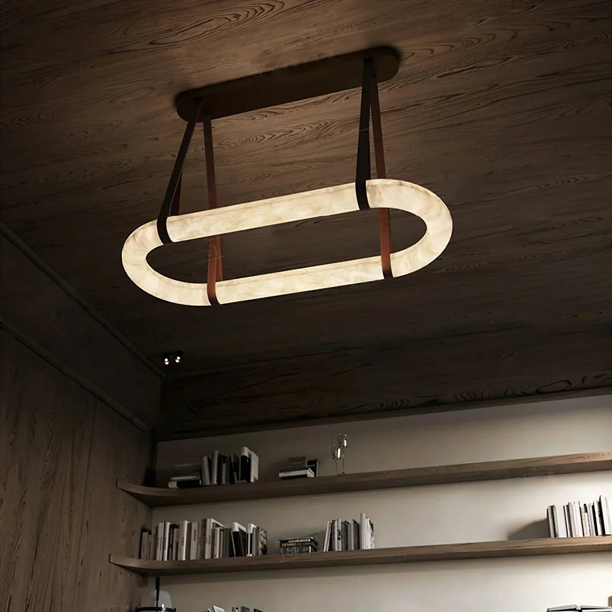 Alabaster Round Leather Chandelier – Alabaster detail 4