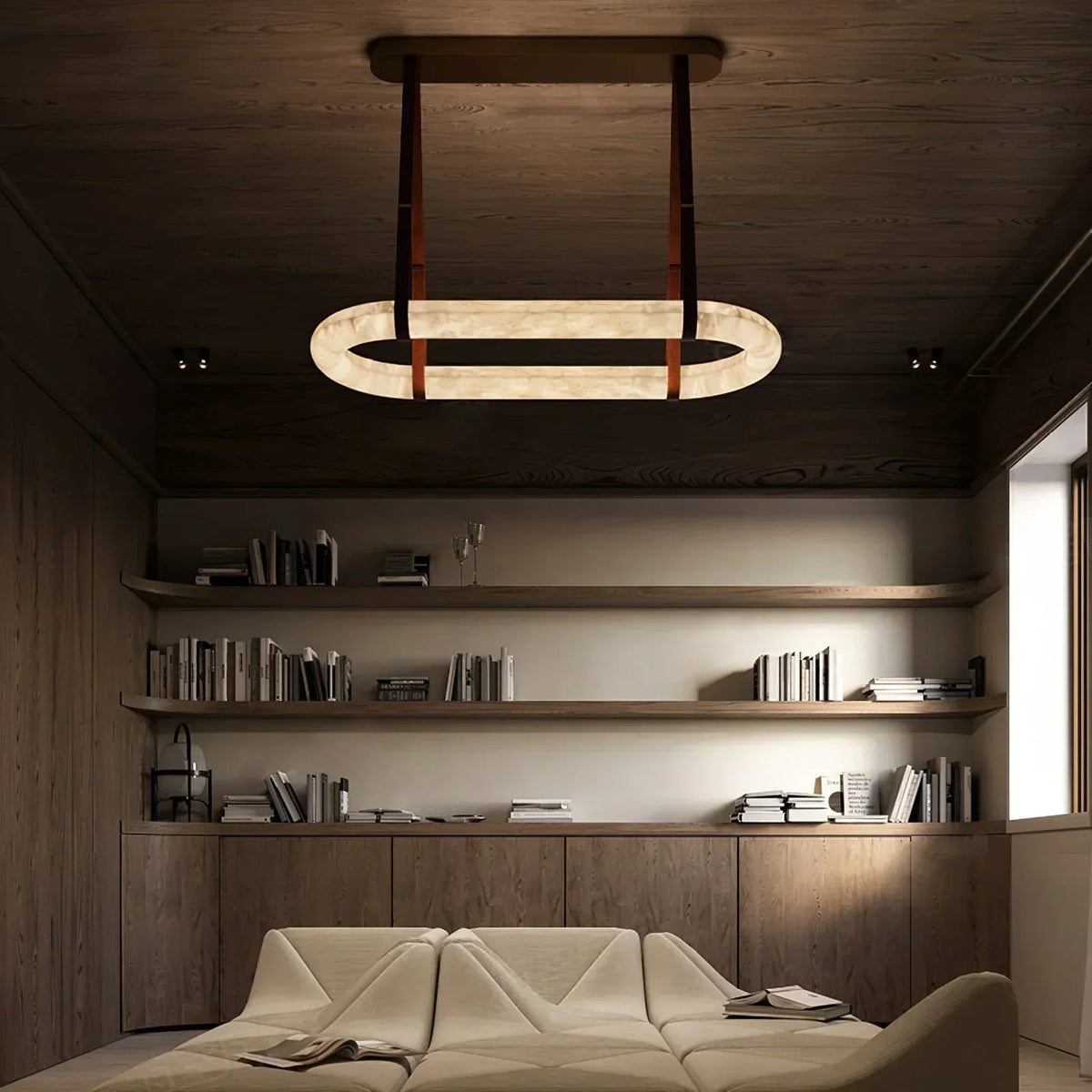 Alabaster Round Leather Chandelier – Alabaster detail 3
