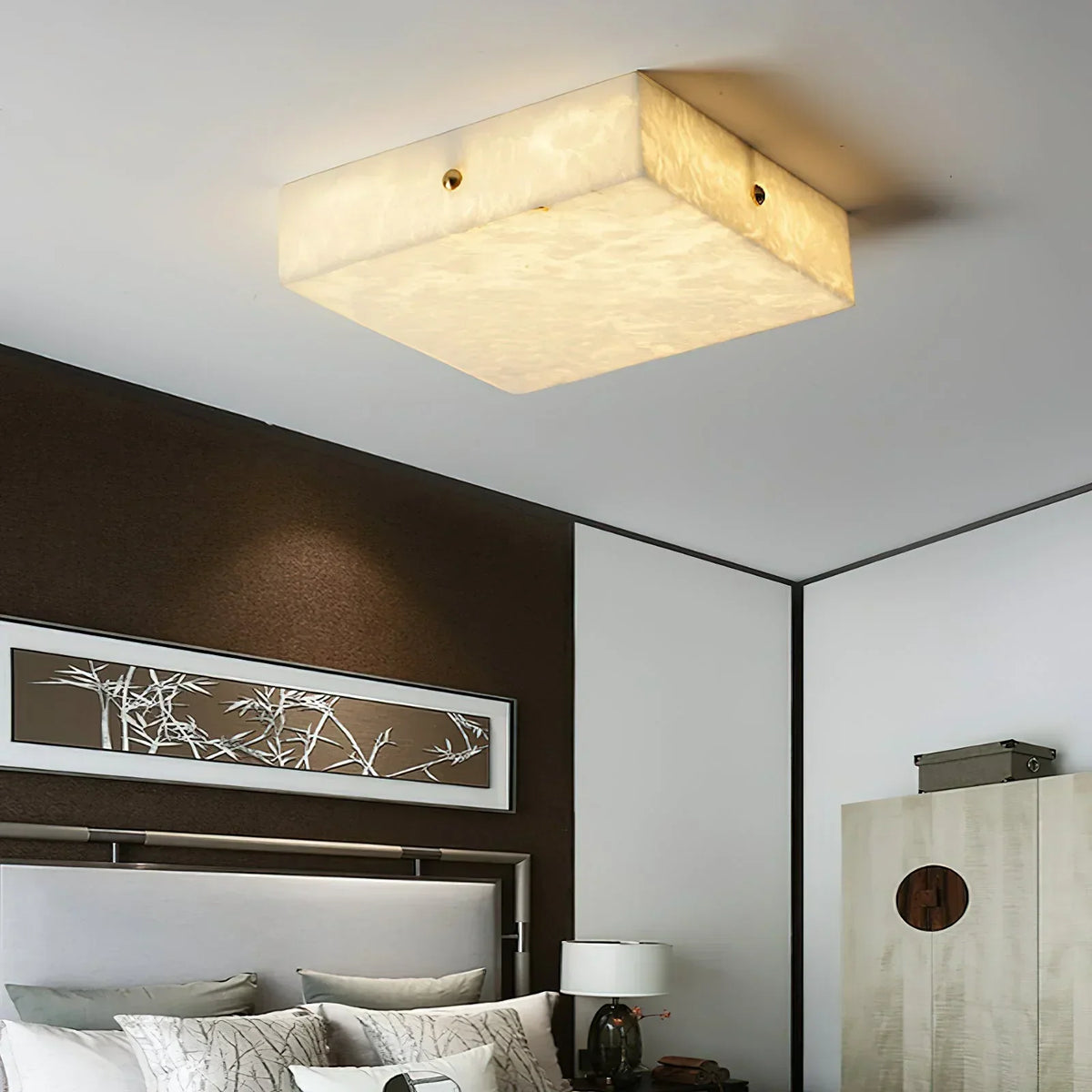 Alabaster Square Flushmount Ceiling Light – Alabaster detail 3