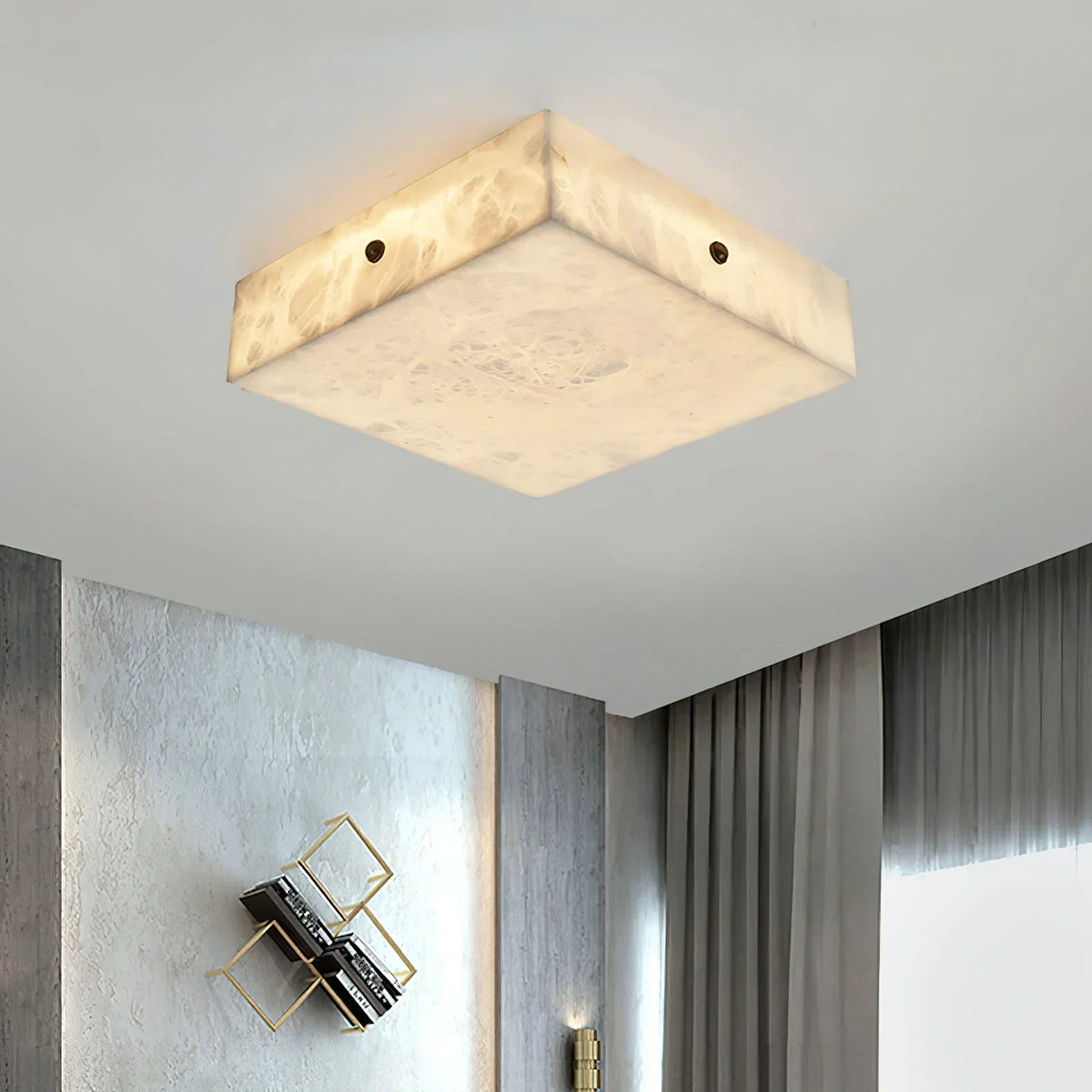 Alabaster Square Flushmount Ceiling Light – Alabaster detail 4