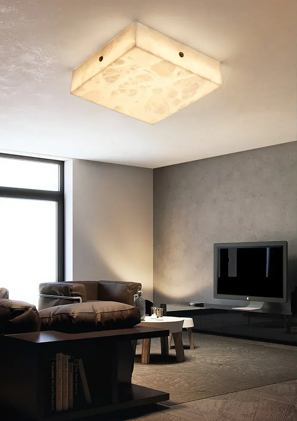 Alabaster Square Flushmount Ceiling Light – Alabaster detail 6