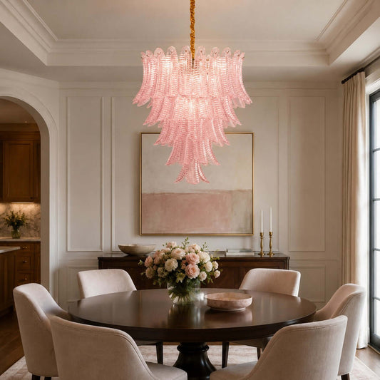 Murano Layered Pink Glass Leaf Chandelier