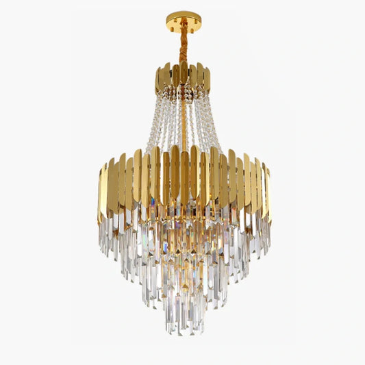 Large Tiered Gold Crystal Chandelier
