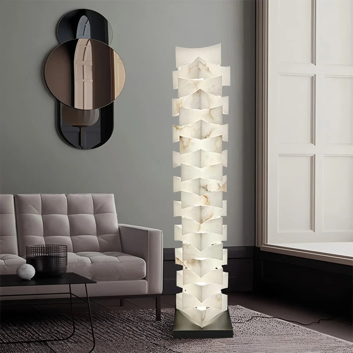 Creative Stacked Spanish Alabaster Squares Floor Lamp – Alabaster detail 9