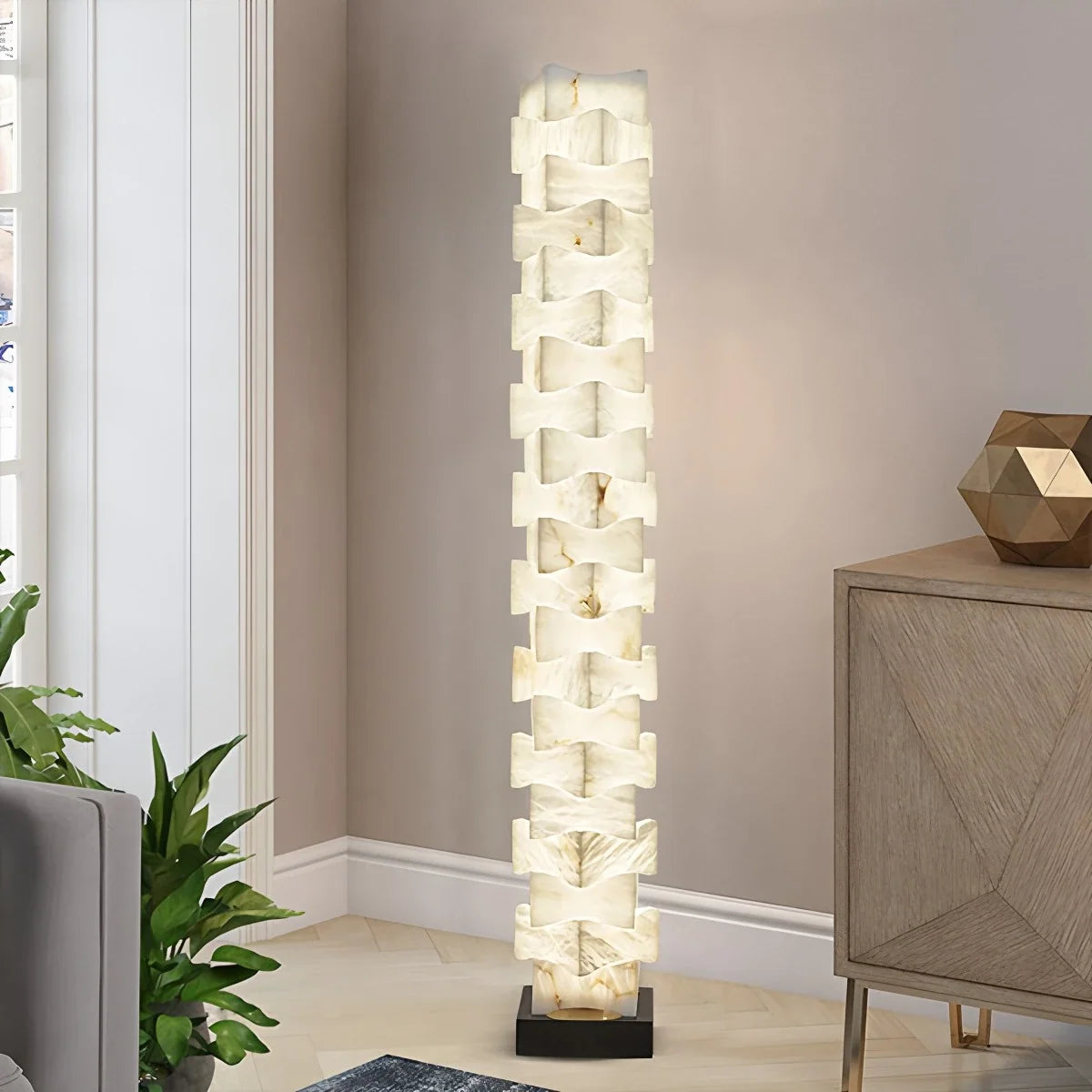 Creative Stacked Spanish Alabaster Squares Floor Lamp – Alabaster detail 7