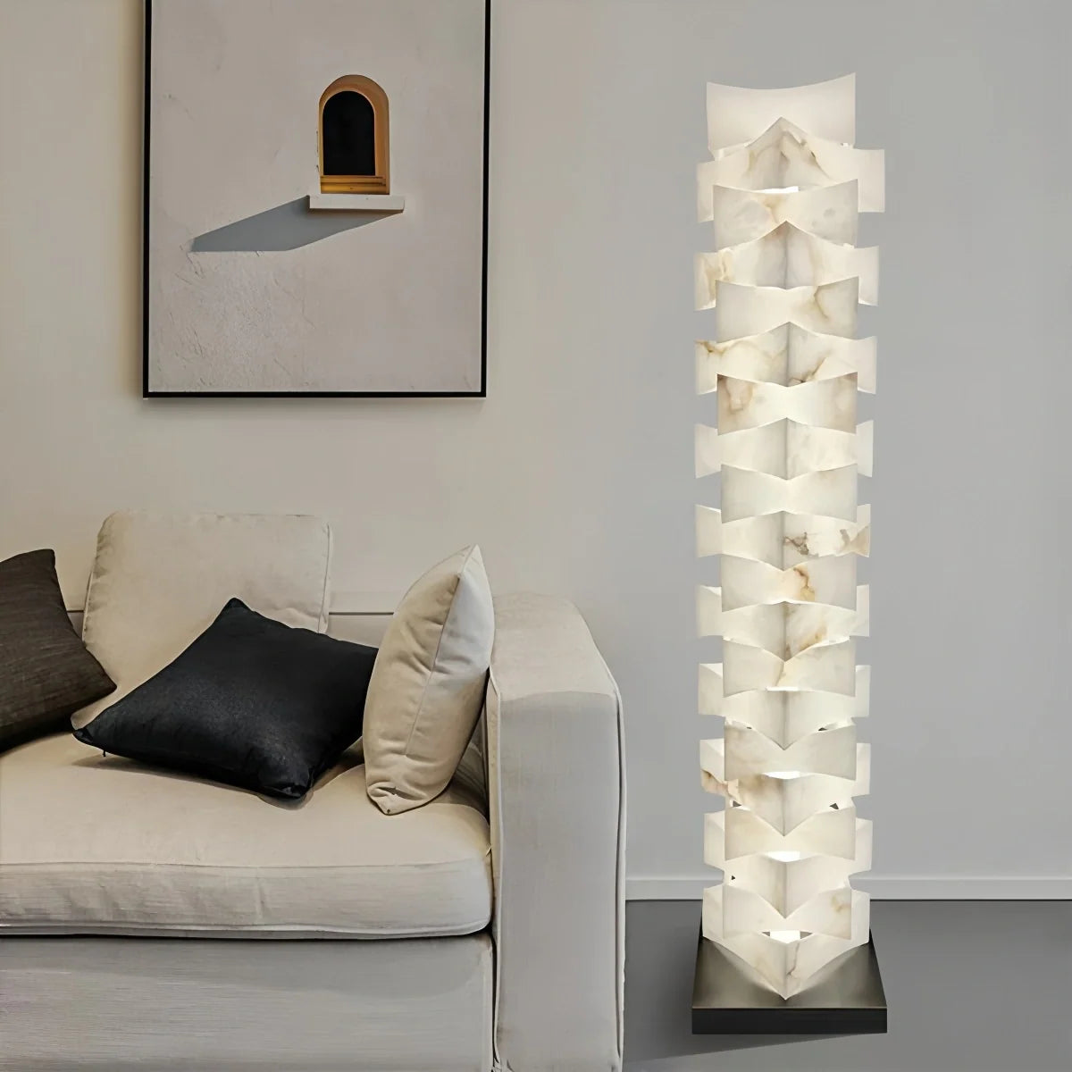 Creative Stacked Spanish Alabaster Squares Floor Lamp – Alabaster detail 10