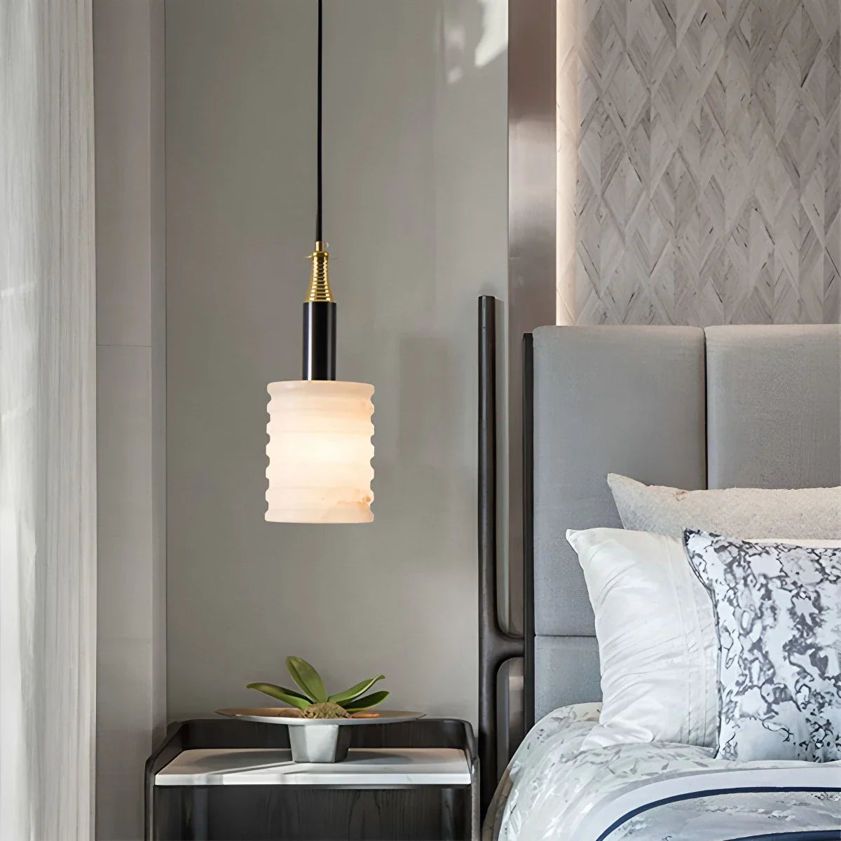 Cylindrical Spanish Alabaster Bedside Pendant Light – Alabaster detail 2