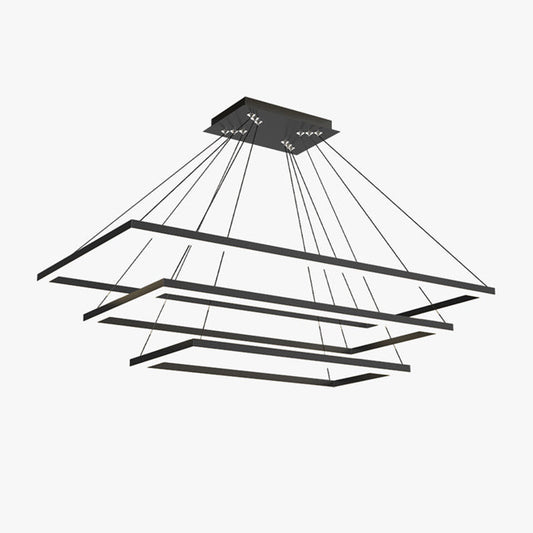 Modern Black Tiered Rectangular Chandelier