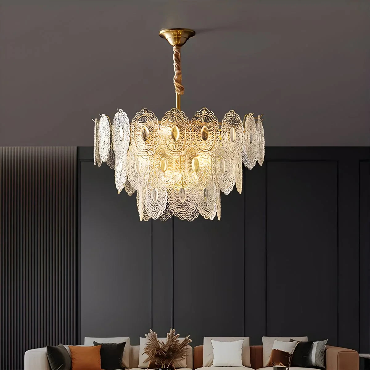 Tiered Textured Glass Chandelier – Glass detail 2