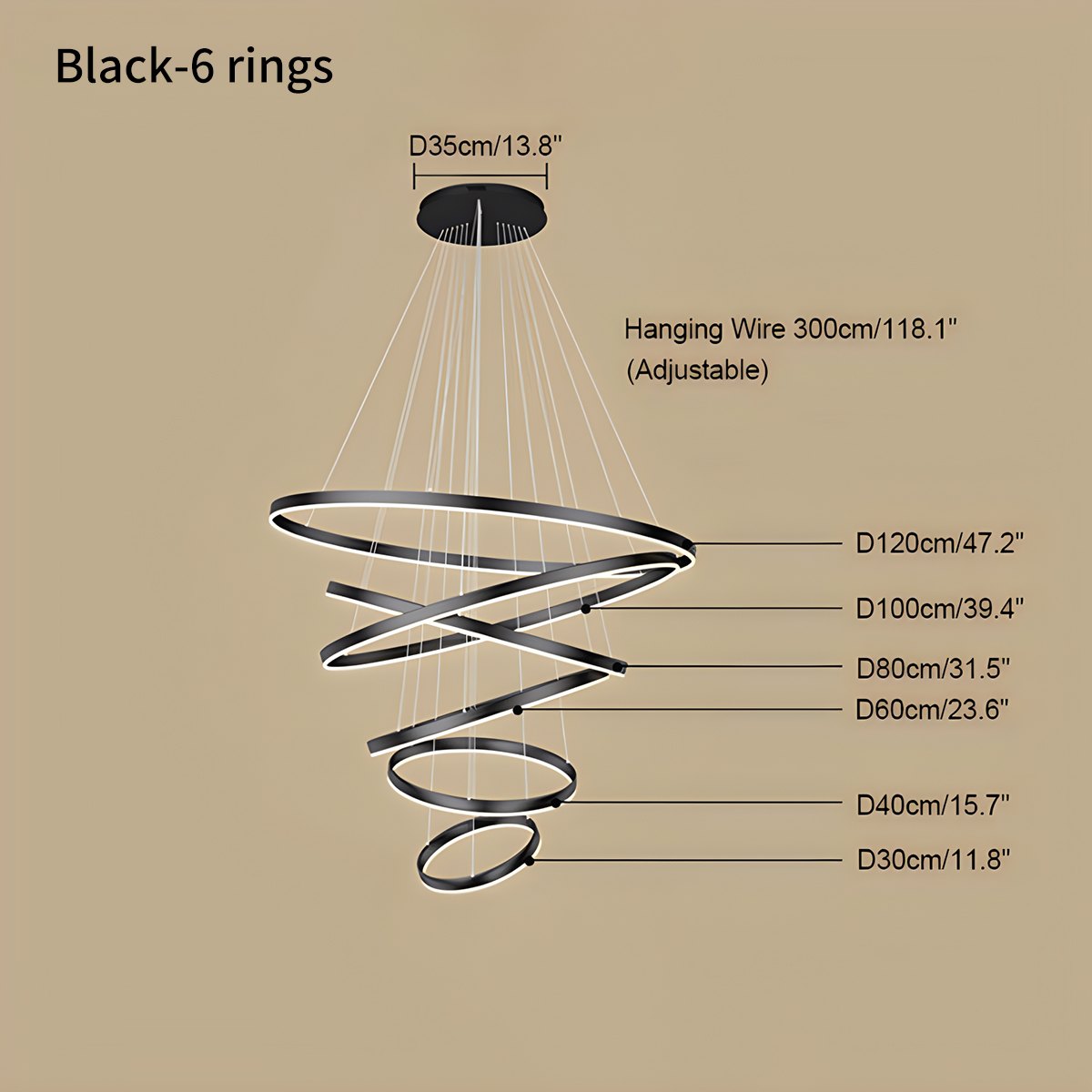 Tiered Ring Chandelier with Multi-Layer Rings – detail 14