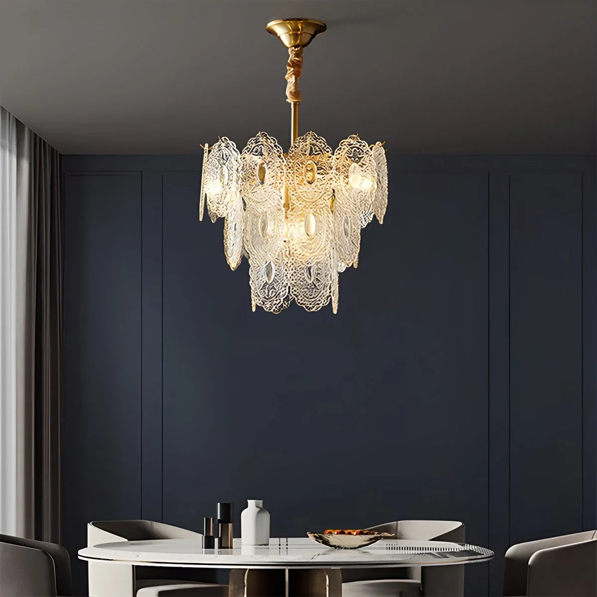 Tiered Textured Glass Chandelier – Glass detail 11