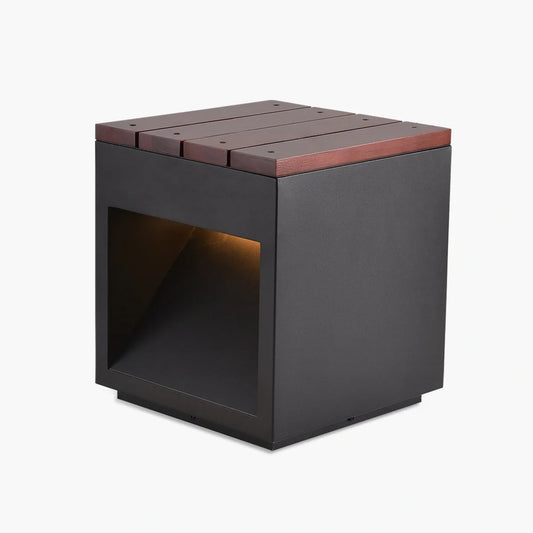 Solar Wooden Square Stool Outdoor Light