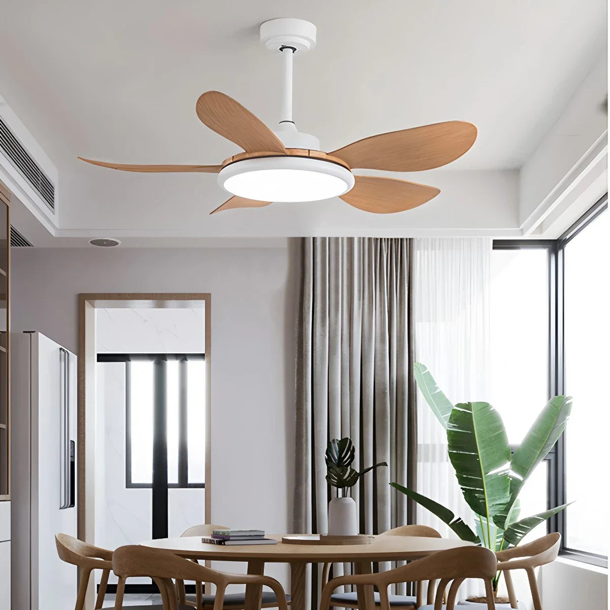 5-Blade Wood Ceiling Fan with Light for Living Room – Wood detail 22
