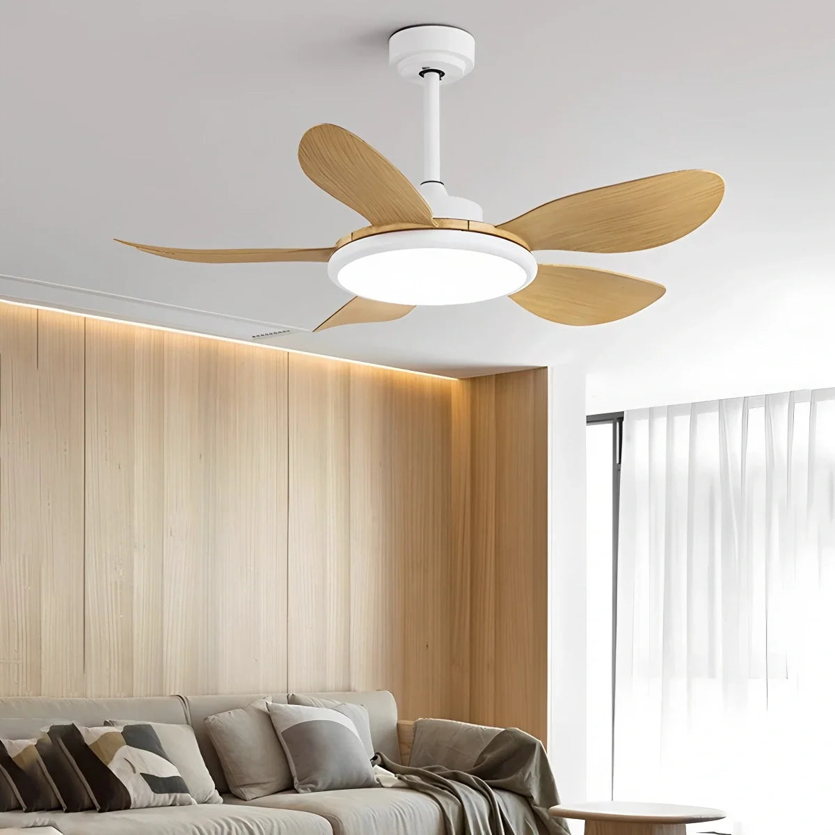5-Blade Wood Ceiling Fan with Light for Living Room – Wood detail 18