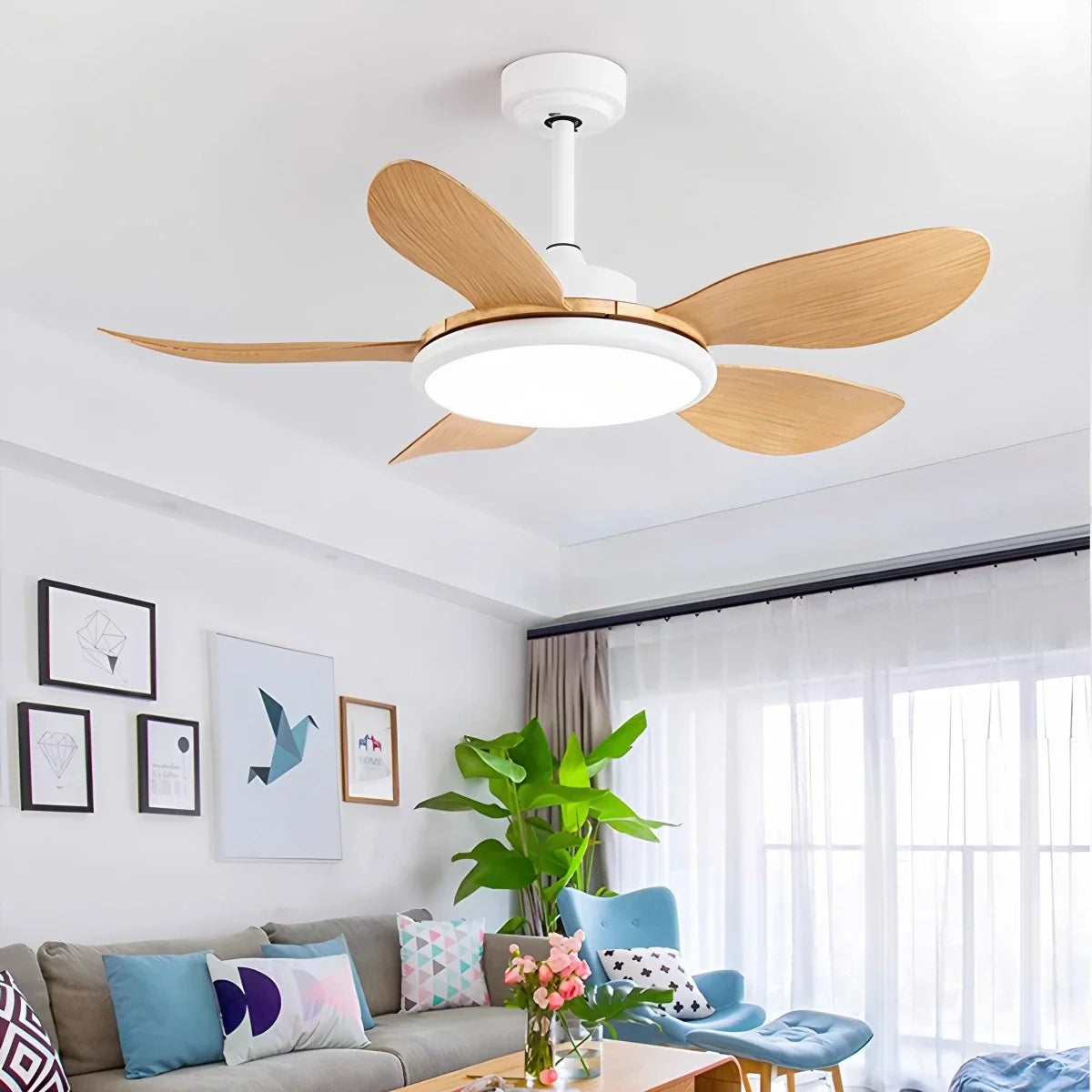 5-Blade Wood Ceiling Fan with Light for Living Room – Wood detail 21