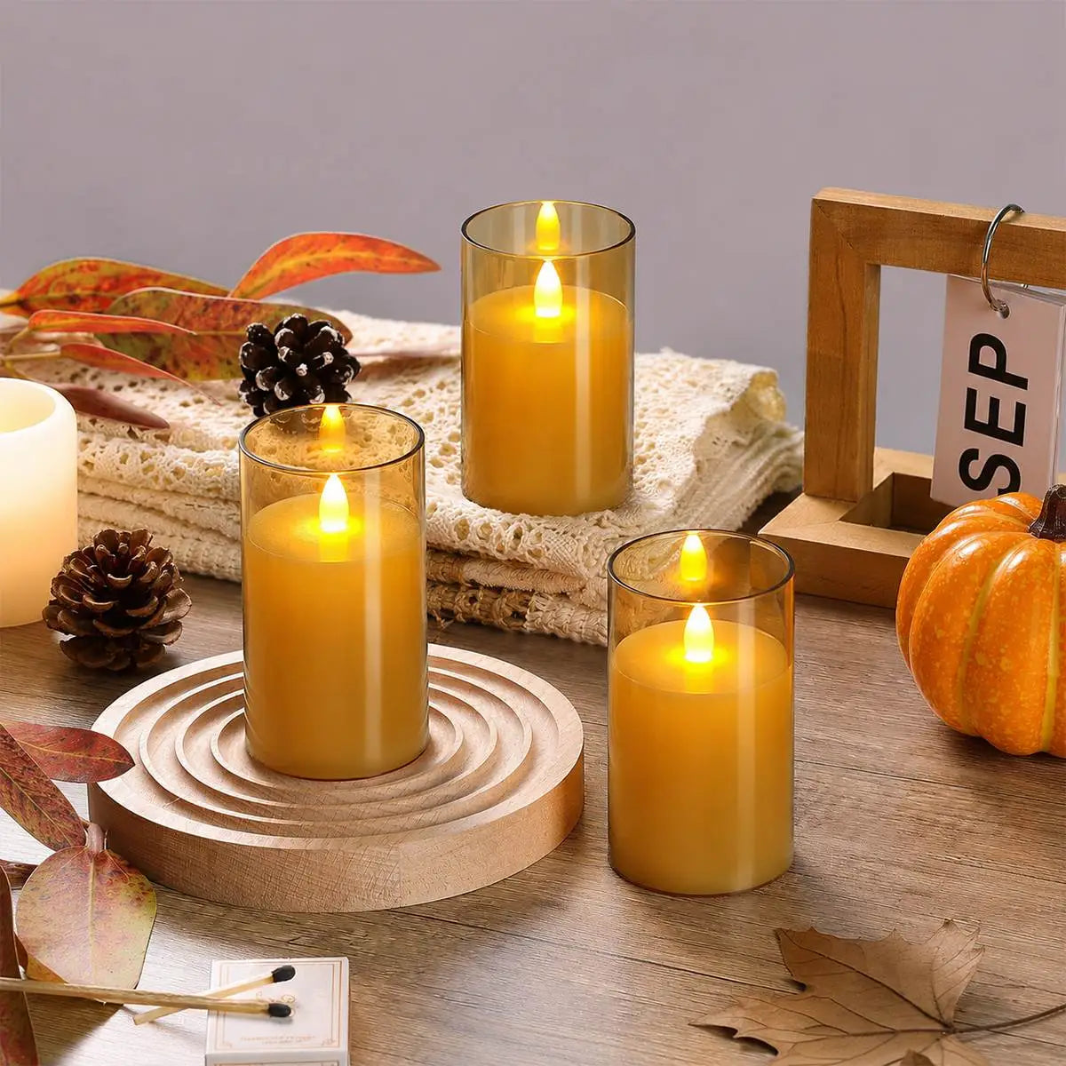 Amber Acrylic Glass Pillar Flameless Candle 12 Pack × 6 Flameless Candle – Glass detail 5