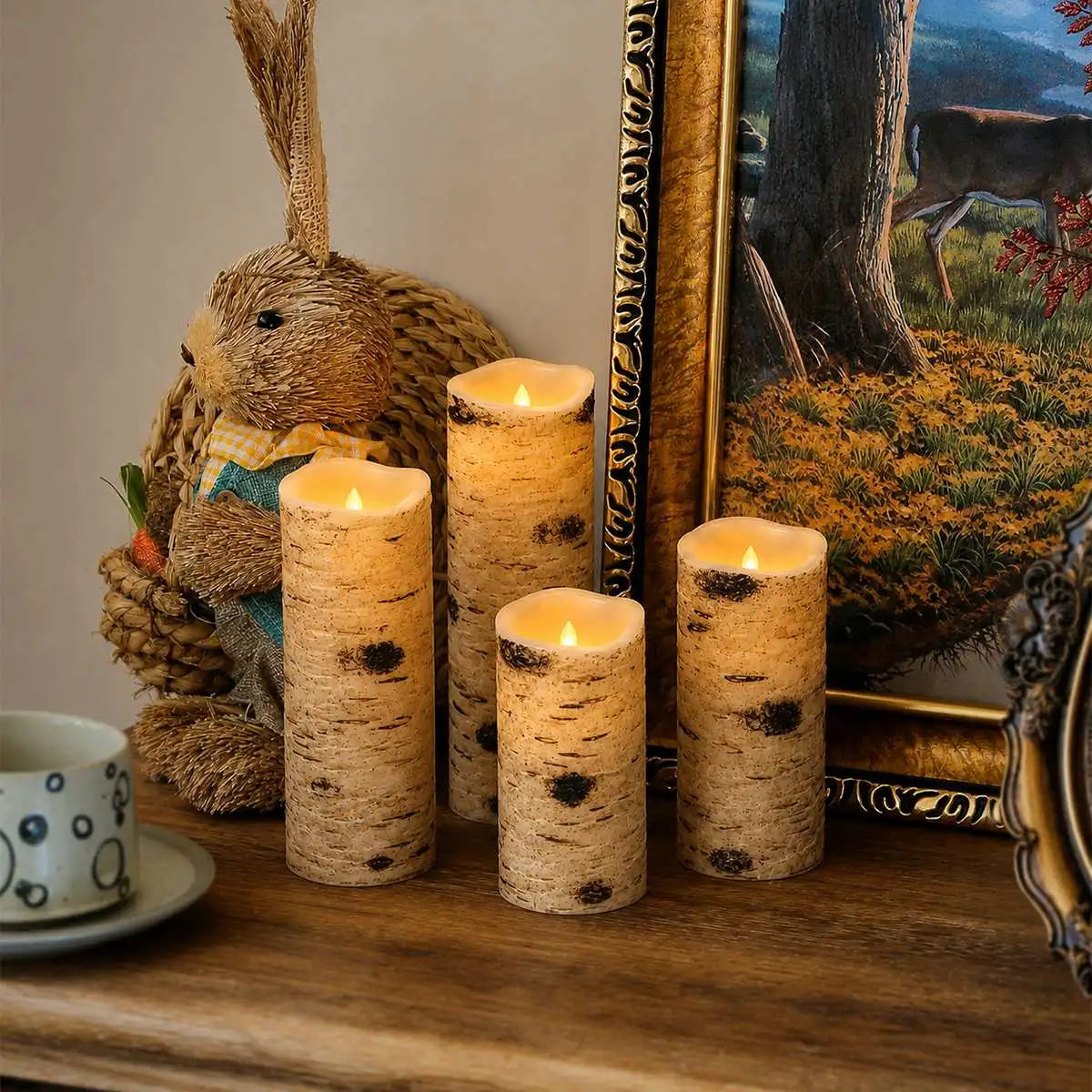 Birch Bark LED Flameless Paraffin Candle 9 Pack × 8 Flameless Candle