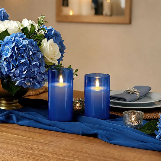 Blue Acrylic Glass Pillar Flameless Candle 12 Pack × 6 Flameless Candle