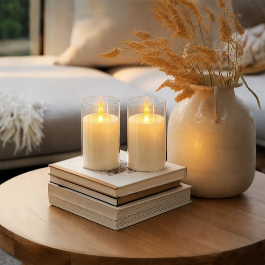 Clear Acrylic Glass Pillar Flameless Candle 2 Pack × 63 Flameless Candle