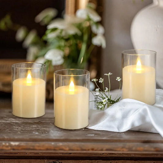 Clear Acrylic Glass Pillar Flameless Candle 12 Pack × 6 Flameless Candle