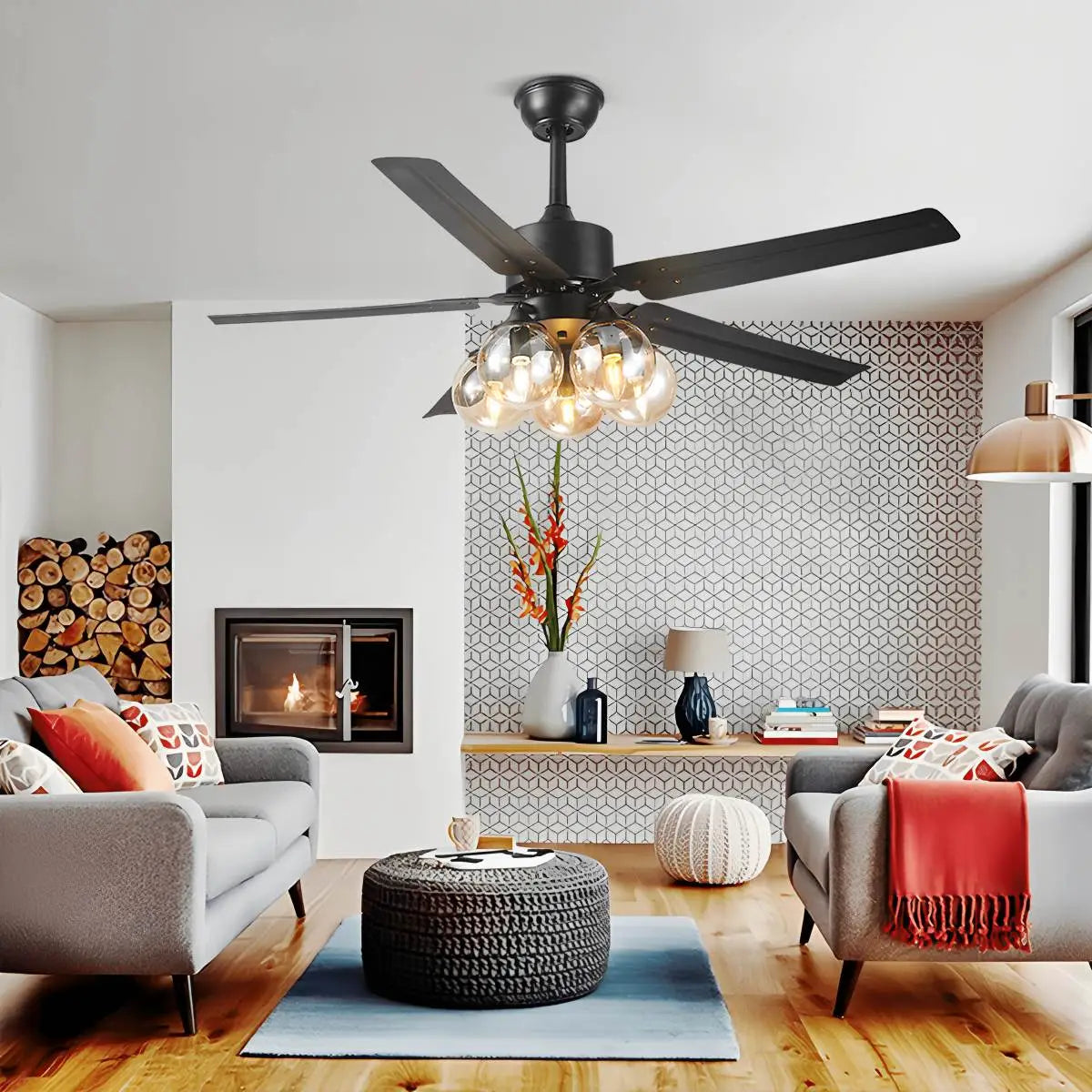 American Retro Glass Globe Ceiling Fan Light – Glass detail 7