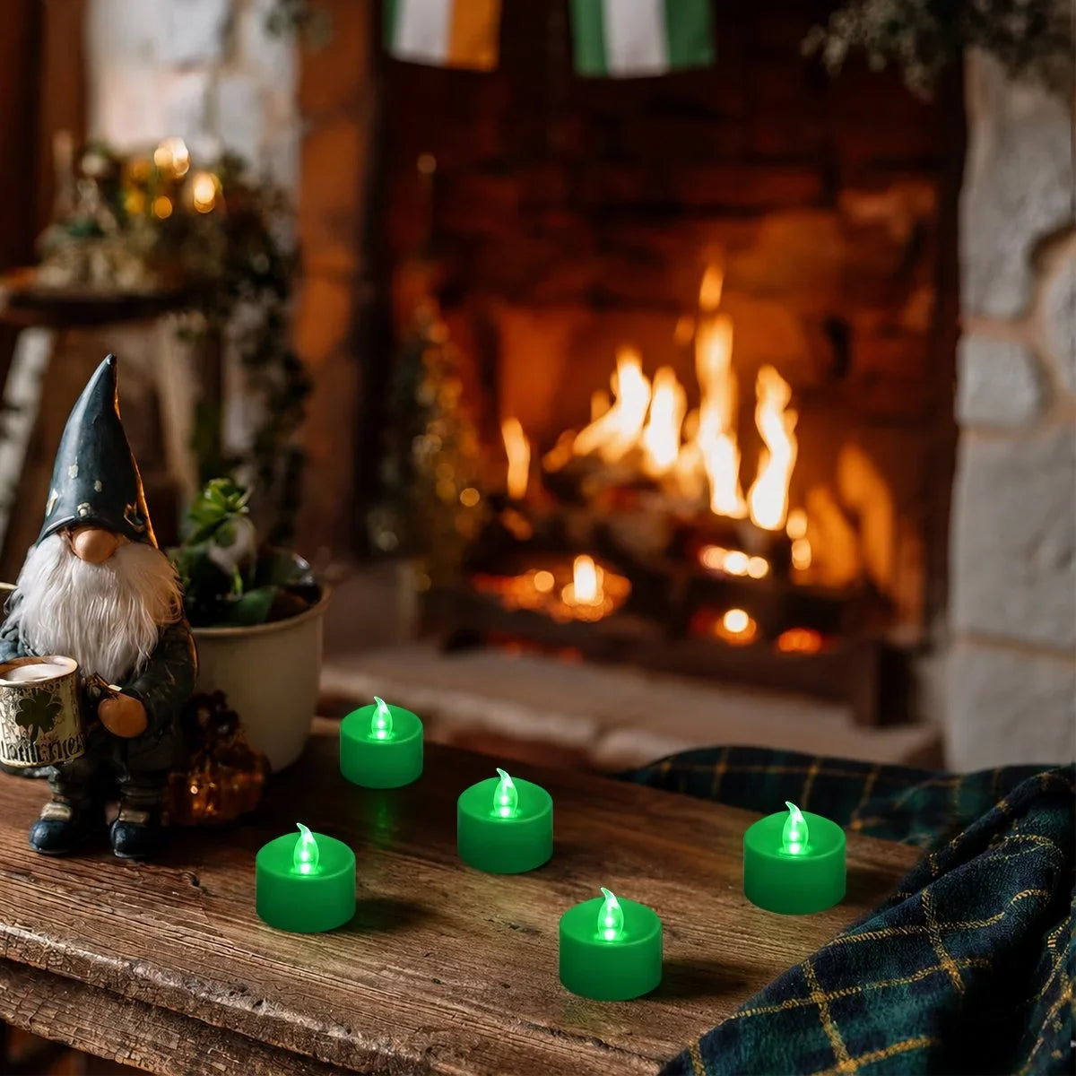 Green LED Flameless Candle Tealights 100 Pack × 18 Flameless Candle