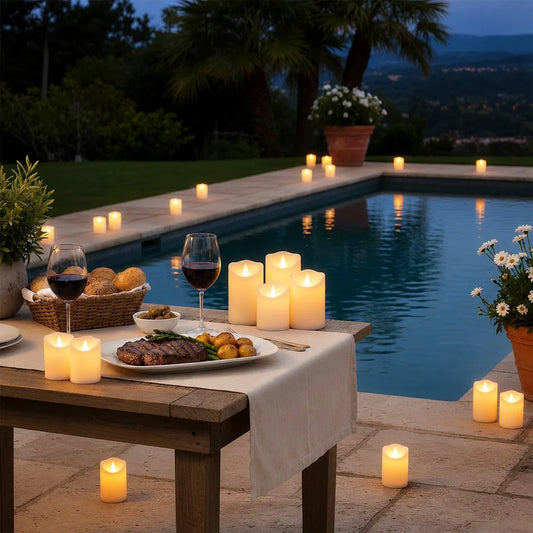 Ivory Outdoor Waterproof Pillars Flameless Candle Pack Flameless