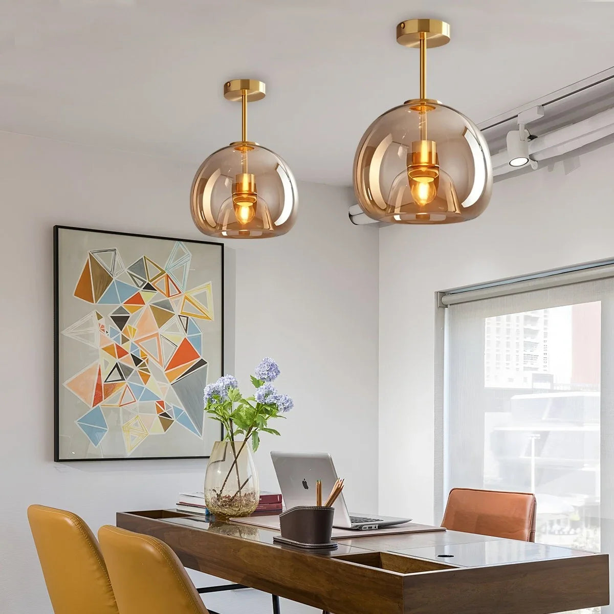 Vintage Glass Semi-Flush Ceiling Light for Entryway – Glass detail 16