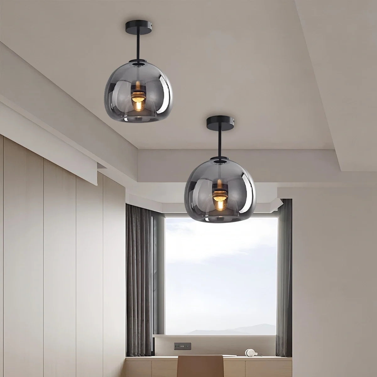Vintage Glass Semi-Flush Ceiling Light for Entryway – Glass detail 31