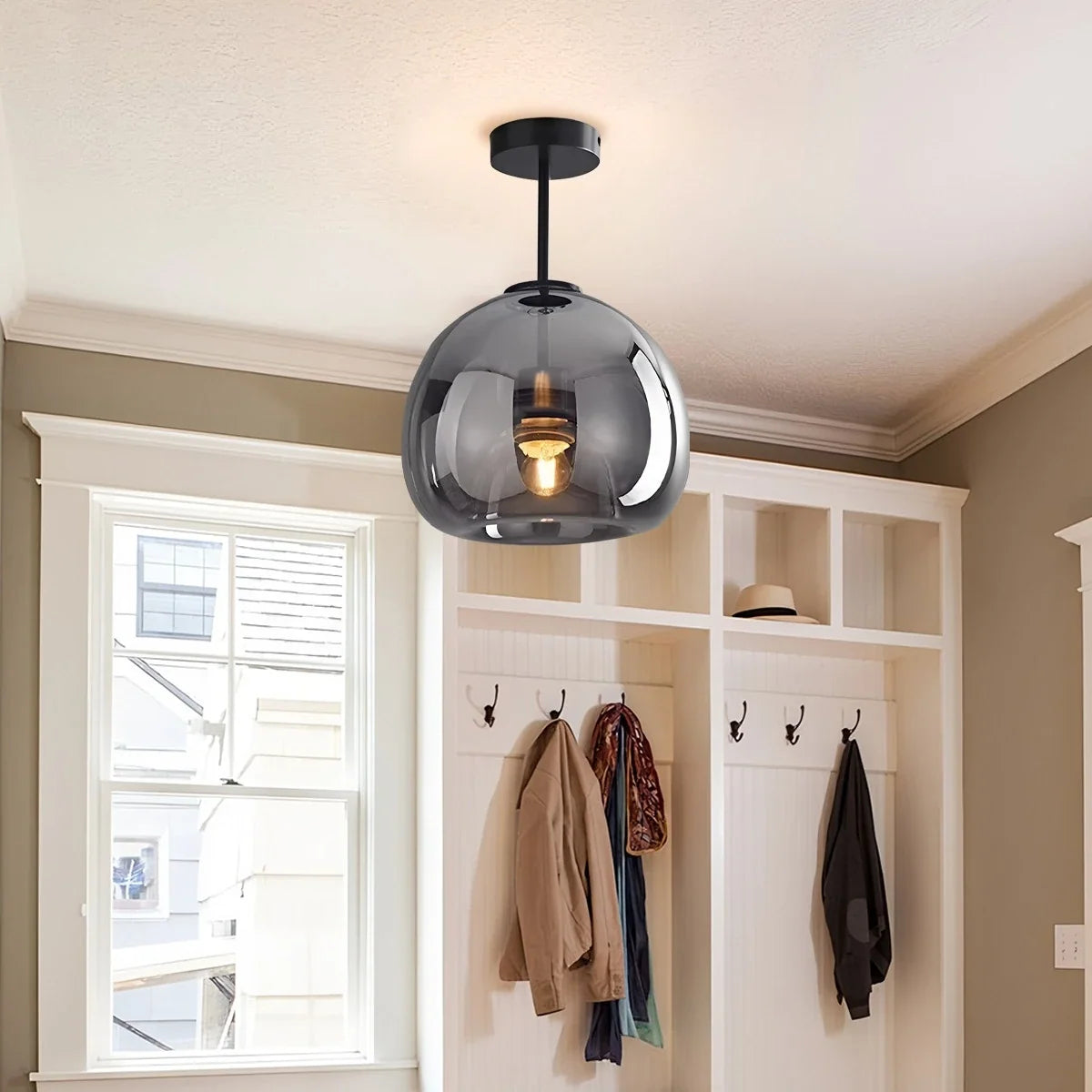 Vintage Glass Semi-Flush Ceiling Light for Entryway – Glass detail 32