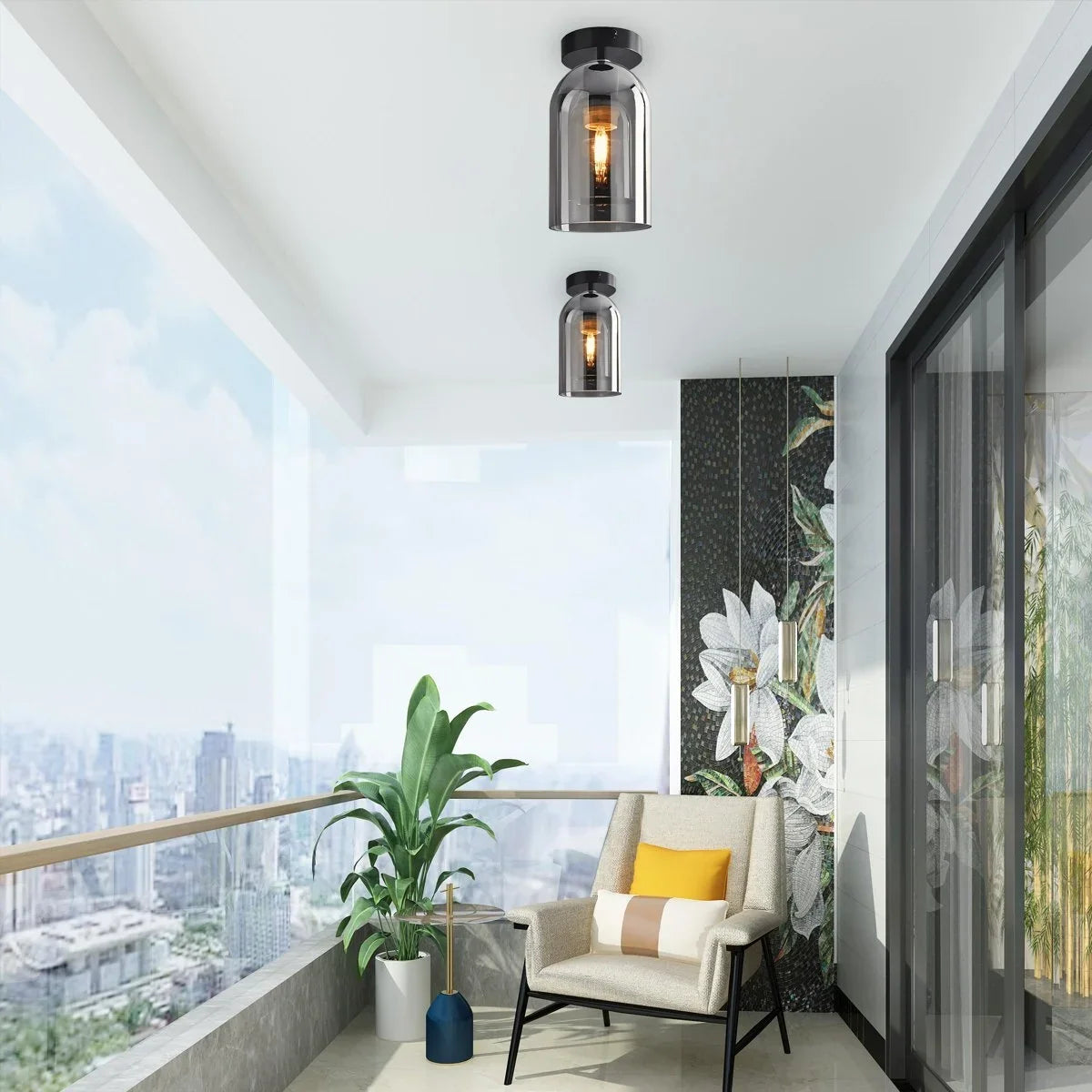 Vintage Glass Semi-Flush Ceiling Light for Entryway – Glass detail 28