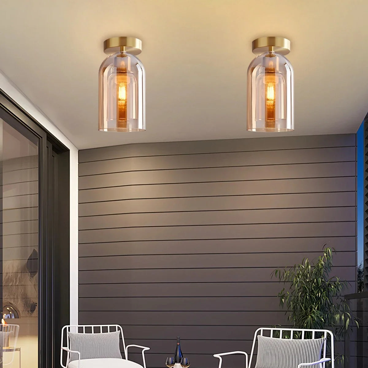 Vintage Glass Semi-Flush Ceiling Light for Entryway – Glass detail 12