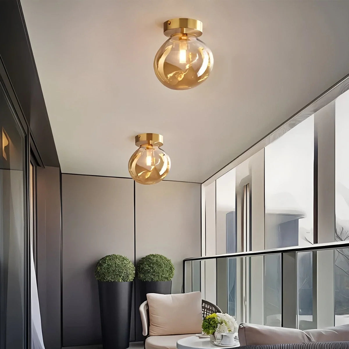Vintage Glass Semi-Flush Ceiling Light for Entryway – Glass detail 8