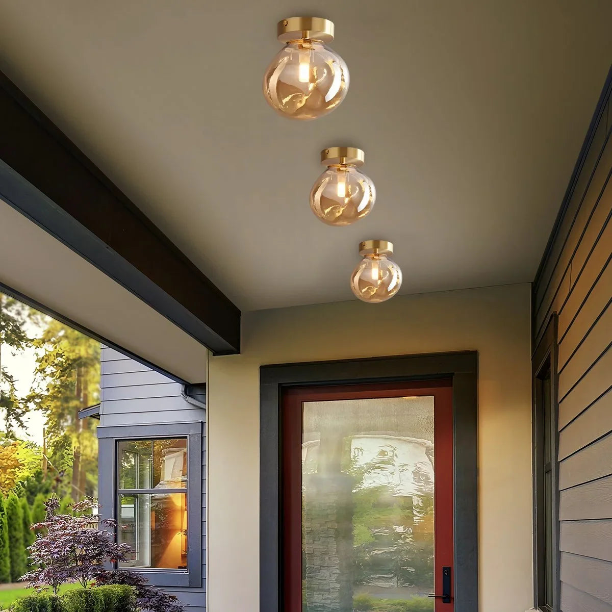 Vintage Glass Semi-Flush Ceiling Light for Entryway – Glass detail 9
