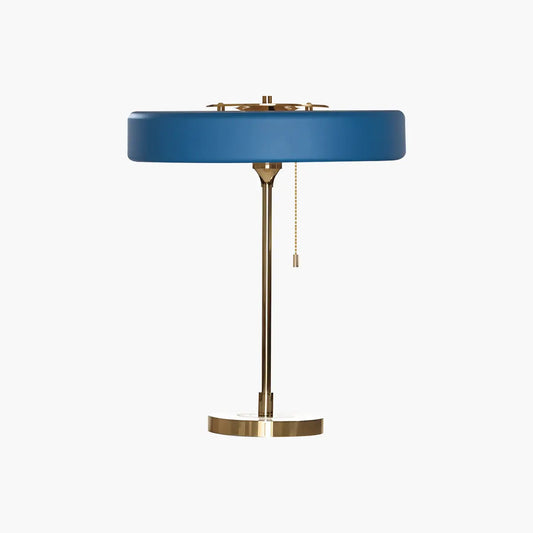 Mid-Century Round Table Lamp with Pull Chain