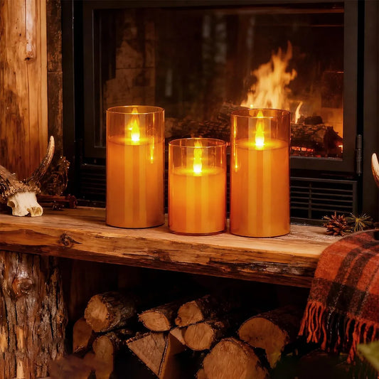 Orange Acrylic Glass Pillar Flameless Candle 12 Pack Flameless Candle