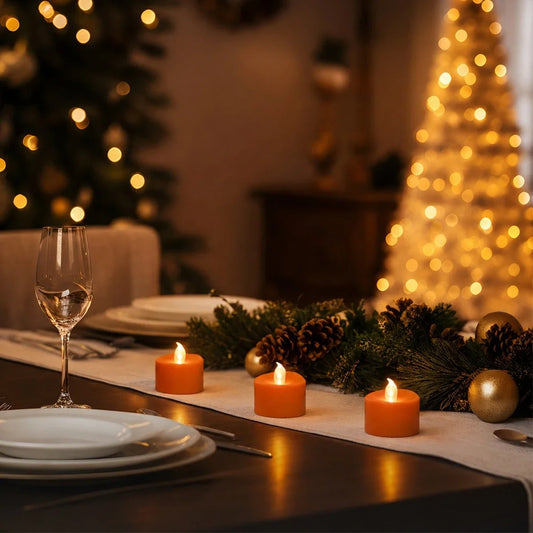Orange LED Flameless Candle Tealights 100 Pack × 18 Flameless Candle